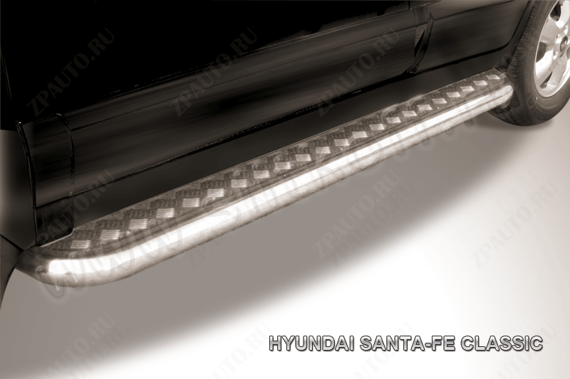 Защита порогов d57 с листом Hyundai Santa-Fe Classic (2000-2012) Black Edition, Slitkoff, арт. HSFT012BE
