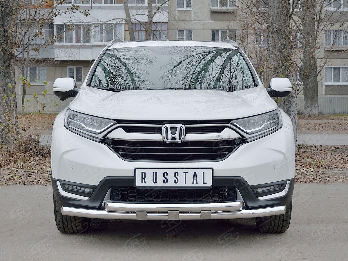 Защита переднего бампера d57/57 с декором на Honda CR-V 2017, Slitkoff HCRZ-002827