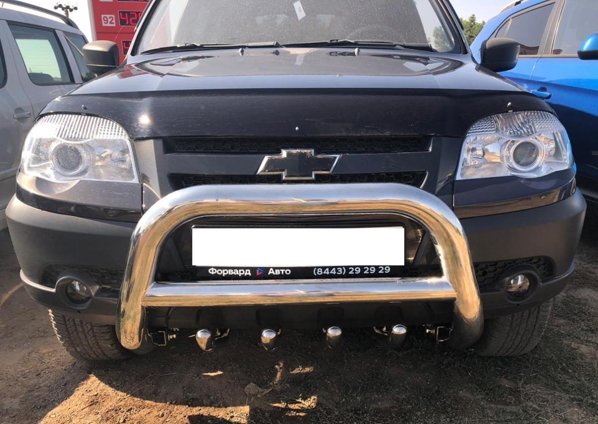 Защита переднег бампера скоба высокая+акула для автомобиля Chevrolet Niva арт. CVNV.10.08-1