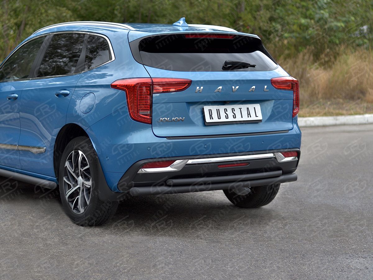 HAVAL JOLION 1.5 2WD 2021- Защита заднего бампера d57 секции-d42 дуга black HJOLZ-003995CH