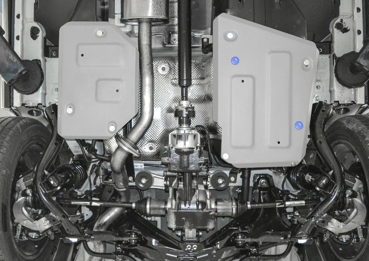 Защита топливного бака Rival для Haval F7 2019-н.в., штампованная, алюминий 3 мм, с крепежом, 2 части, 333.9416.1