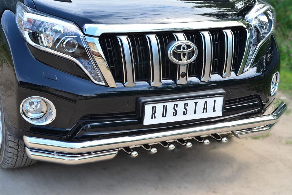 Защита переднего бампера d57/57/d42 с зубами для Toyota LC Prado 150 2014, Slitkoff LCPZ-001712