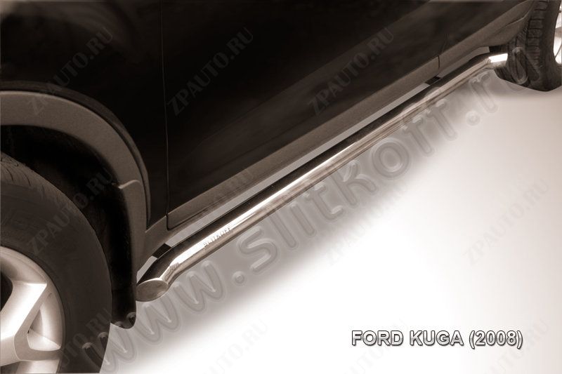 Защита порогов d57 с гибами Ford Kuga (2008-2013) Black Edition, Slitkoff, арт. FKG009BE