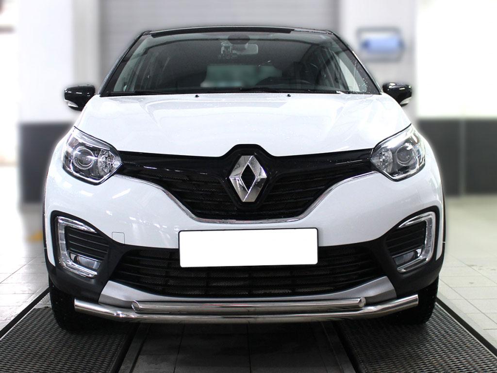 Дуга передняя по низу бампера радиусная двойная d53+43 Renault Kaptur (Рено Каптюр), Технотек RK16_1.1