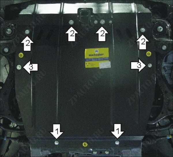 Защита стальная Мотодор (Двигатель, Коробка переключения передач), 2 мм,  Hyundai Santa Fé II   2011-2012 арт. 70921