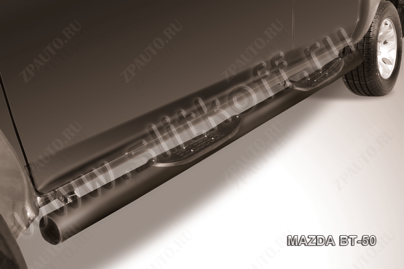 Защита порогов d76 с проступями черная Mazda BT-50 (2006-2011) , Slitkoff, арт. MZB011B