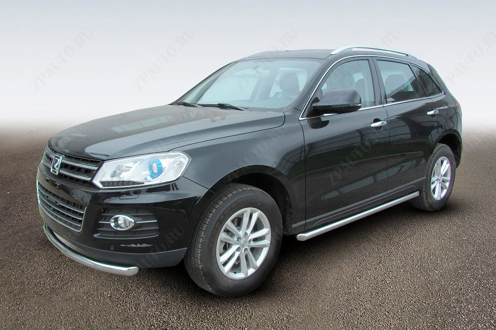Защита штатного порога d57 труба Zotye T600 (2013-2023) Black Edition, Slitkoff, арт. ZOT-005BE