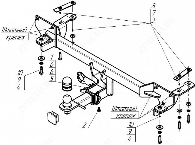 Фаркоп Gac GS4 2024-, тип шара E, MOTODOR, арт. 97806-E