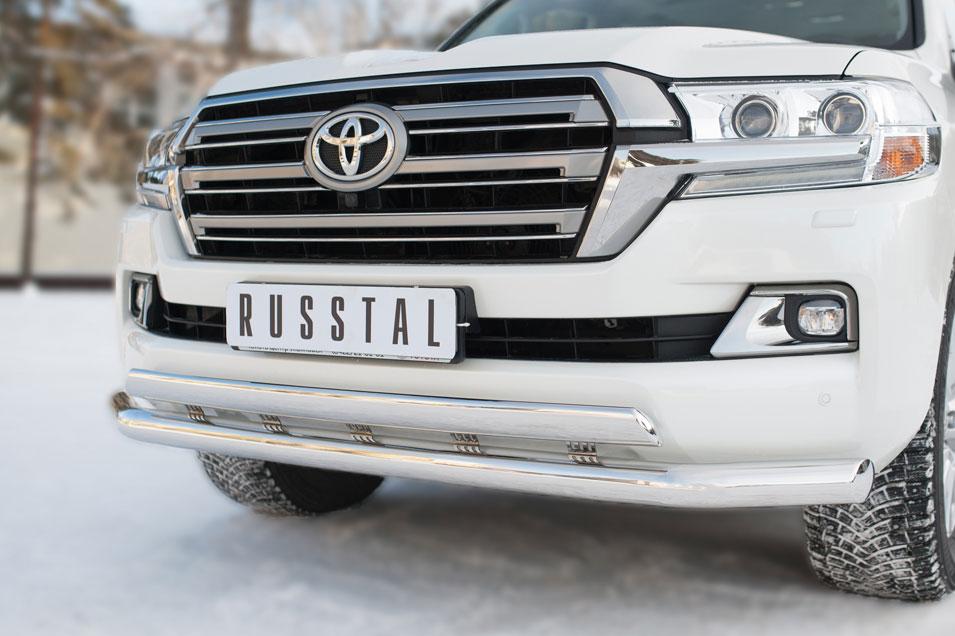 Защита переднего бампера d76/75x42 с декоративным пазом для Toyota Land Cruiser 200 2015, Slitkoff TLCZ-002161