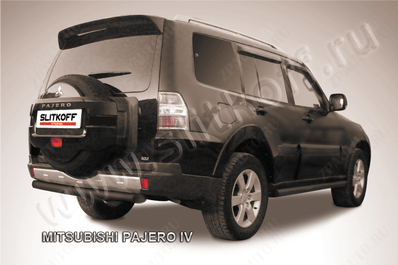 Защита заднего бампера d76 короткая черная Mitsubishi Pajero IV (2006-2023) , Slitkoff, арт. MPJ017B