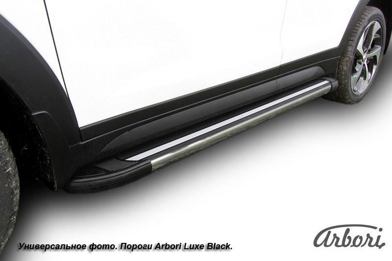 Пороги-подножки алюминиевые Arbori Luxe Black черные на Mitsubishi L200 2006-2013, артикул AFZDAALML03, Arbori (Россия)