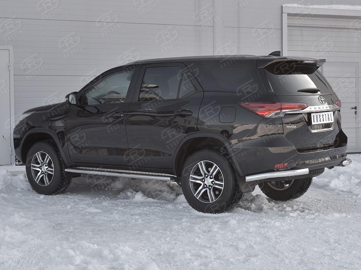 Защита заднего бампера уголки d57 на Toyota Fortuner 2017, Slitkoff TFZ-002892