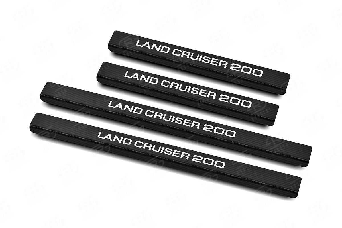 Накладки на пороги RUSSTAL (нерж., карбон, надпись) TOYLC07-06 для автомобиля Toyota Land Cruiser 200 2007-2012, Slitkoff