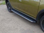 Пороги алюминиевые с пластиковой накладкой (карбон серые) 1720 мм для автомобиля Renault Sandero Stepway (5S) 2014-2018 TCC Тюнинг арт. RENSANST15-11GR