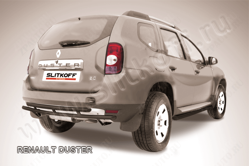 Защита заднего бампера d42+d42 двойная черная Renault Duster (2010-2015) , Slitkoff, арт. RD009B