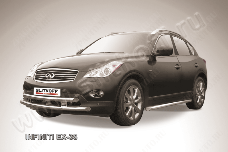 Защита переднего бампера d57+d57 двойная широкая Infiniti EX-35 (2007-2013) , Slitkoff, арт. IN.EX002