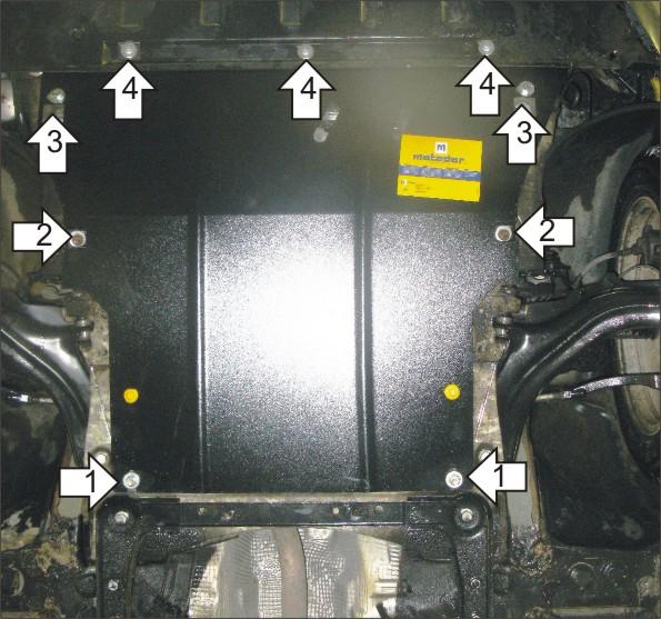 Защита стальная Мотодор (Двигатель, Коробка переключения передач), 2 мм, Сталь для Renault Grand Scénic II 2004-2006 арт. 01719