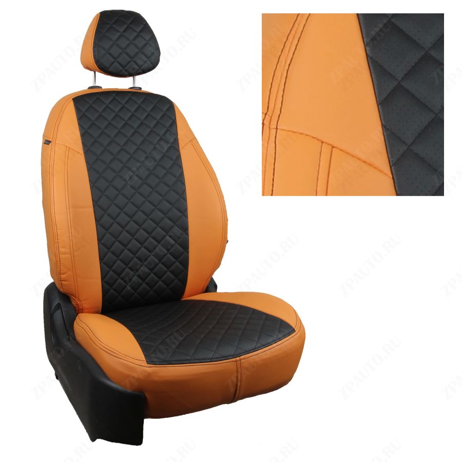 Чехлы для LADA XRAY Cross (пассажирская спинка складывается), Ромб, (Оранжевый + Черный), Autopilot арт. va-xrayc-lxc-och-r