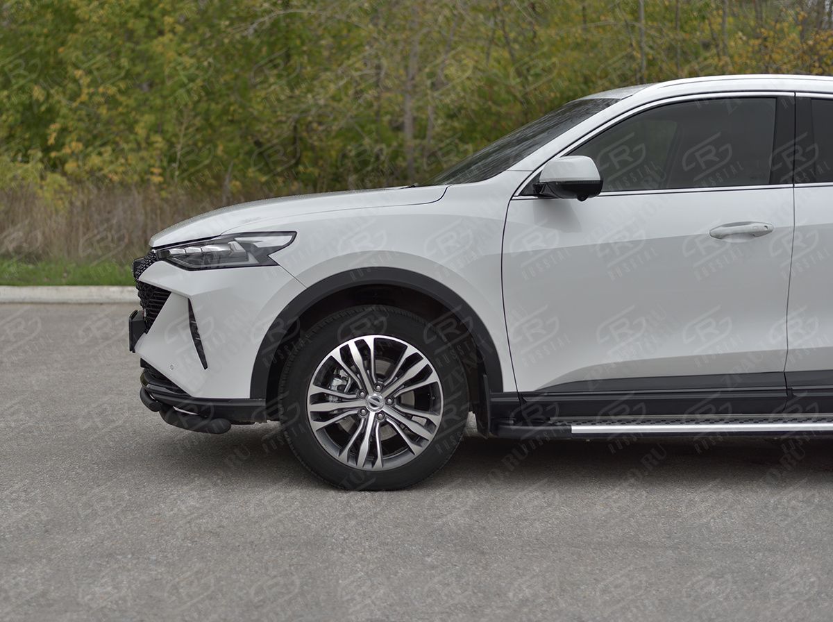 HAVAL F7X 4WD 2022- Защита переднего бампера d57 секции-d42 дуга black HF7XZ-004003CH