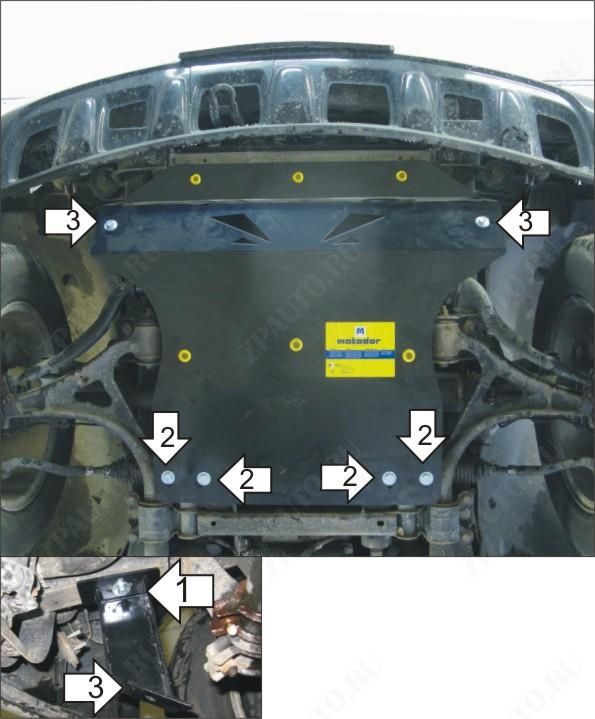 Защита стальная Мотодор (Двигатель, Передний дифференциал), 3 мм, Сталь для Mercedes-benz M-class 1998-2005 арт. 11201