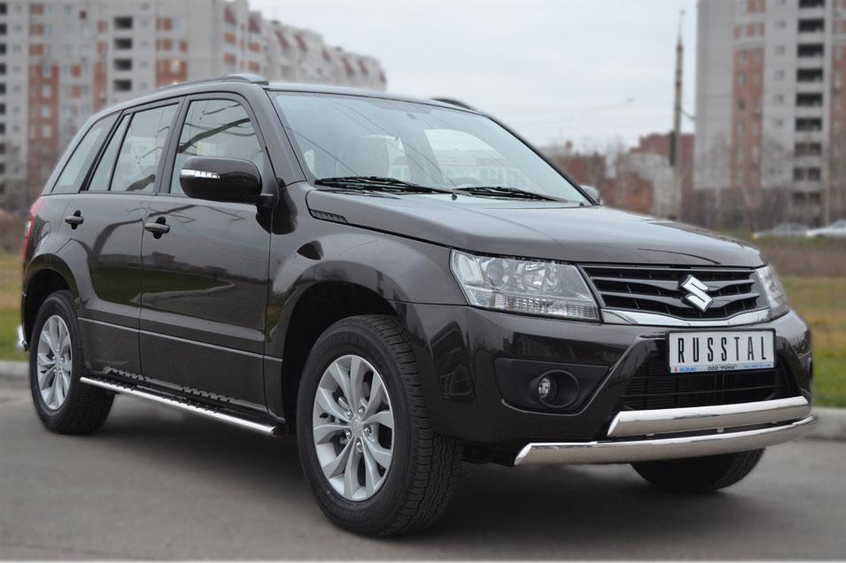 Защита порогов d75x42 с проступью для Suzuki Grand Vitara 5d 2012, Slitkoff SVO-001096