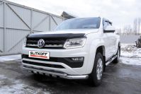 Защита переднего бампера d76+d57 двойная с профильной ЗК Volkswagen Amarok (2016-2023) Black Edition, Slitkoff, арт. VWAM16-001BE