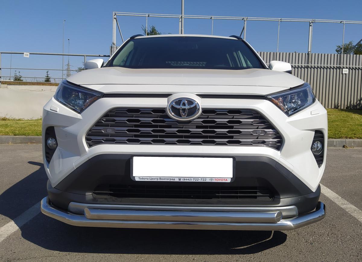 Защита переднего бампера двойная с двумя подгибами для автомобиля Toyota RAV4 арт. TRAV.19.03-1