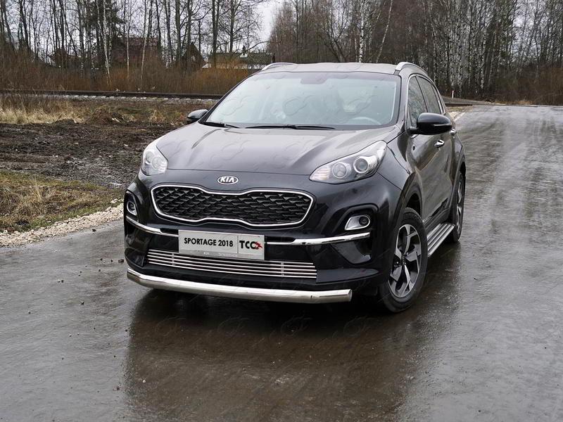 Защита передняя нижняя (овальная) 75х42 мм для автомобиля Kia Sportage (QL) 2018-, TCC Тюнинг KIASPORT18-21