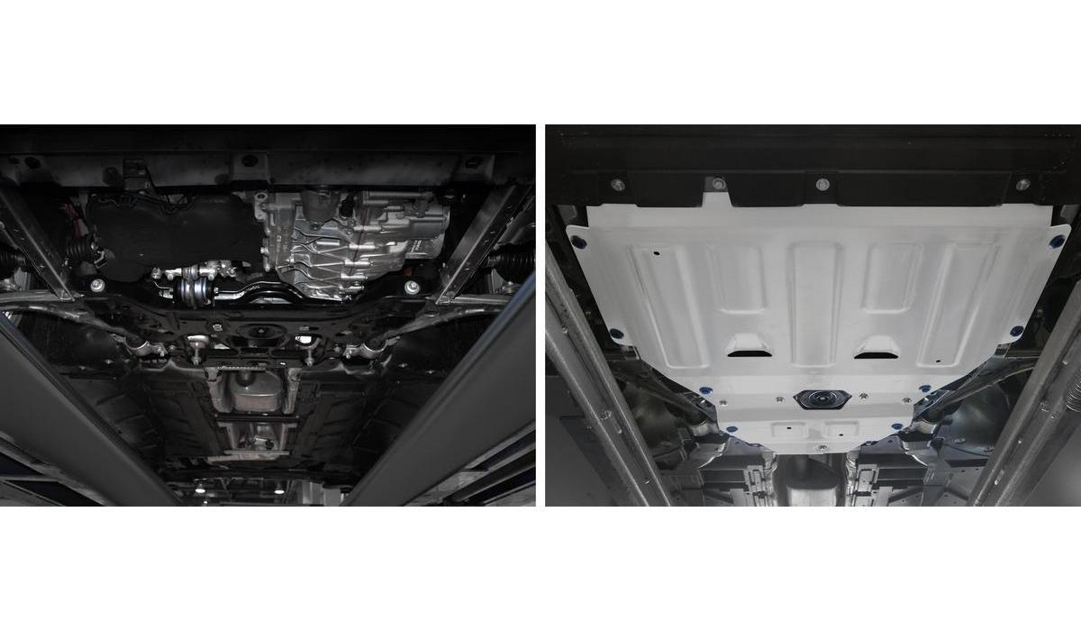 Защита картера Rival для Mercedes-Benz A-klasse V177 седан (200) 2018-н.в., штампованная, алюминий 3 мм, с крепежом, 2 части, K333.3944.1