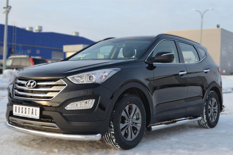 Пороги труба d76 с накладками вариант 2 для Hyundai Santa Fe 2012, Slitkoff HSFT-0012242