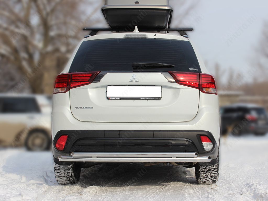 Защита заднего бампера радиусная двойная d-60+43 для автомобиля Mitsubishi Outlander 2018-2021г.в. арт. MOU18_3.1, 
Технотек