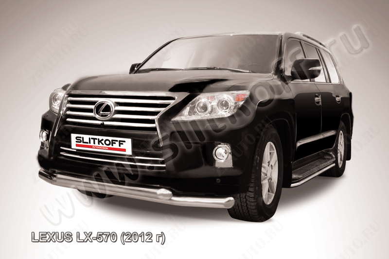 Защита переднего бампера d76+d76 двойная Lexus LX-570 (2012-2015) Black Edition, Slitkoff, арт. LLX570-12-004BE