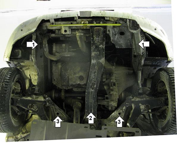 Защита стальная Мотодор (Двигатель, Коробка переключения передач), 2 мм, Сталь для Mitsubishi Space Star 1998-2004 арт. 01317