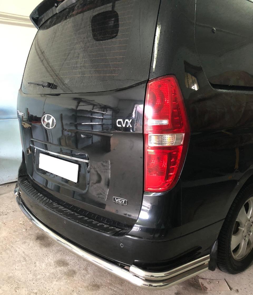 Защита заднего бампера угловая большая двойная для автомобиля HYUNDAI H-1 Grand Starex 2018 арт. HYGS.18.21-1