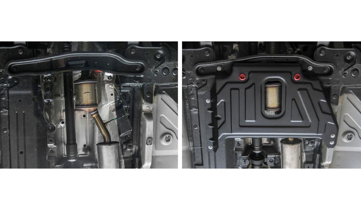 Защита кислородного датчика АвтоБроня для Renault Kaptur (V - 2.0) 2016-2020, штампованная, сталь 1.5 мм, с крепежом, 111.04725.3
