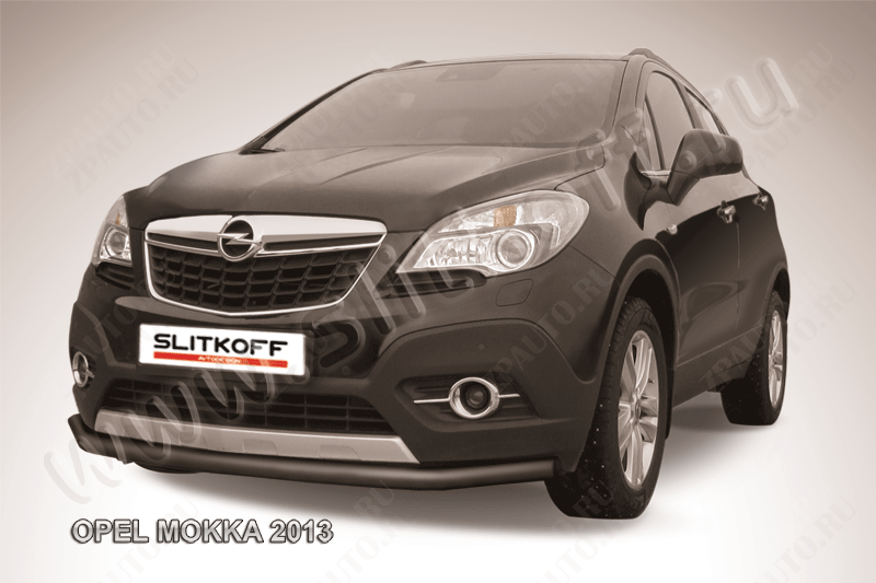 Защита переднего бампера d57 длинная черная Opel Mokka (2012-2016) , Slitkoff, арт. OPMOK13-003B