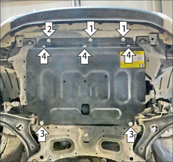 Защита стальная Мотодор (Двигатель, Коробка переключения передач), 2 мм,  Honda Fit   2014-2020 арт. 70818