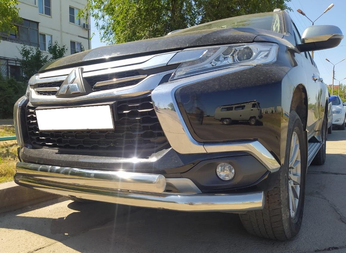 Защита переднего бампера двойная с двумя подгибами для автомобиля Mitsubishi Pajero Sport 2017 арт. MSPS.17.04