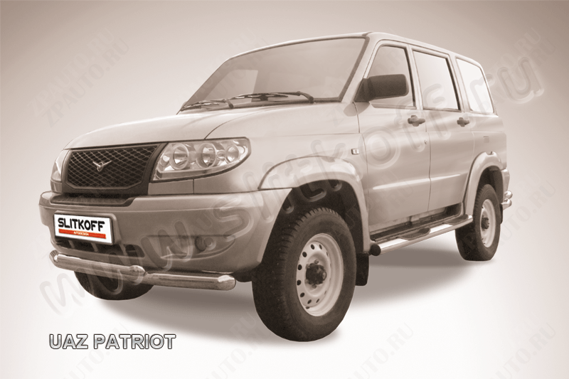Защита переднего бампера d76+d57 двойная Uaz Patriot (2005-2014) , Slitkoff, арт. UP003