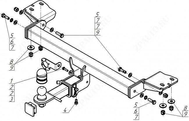 Фаркоп Haval H7 2024-, тип шара E, MOTODOR, арт. 93126-E