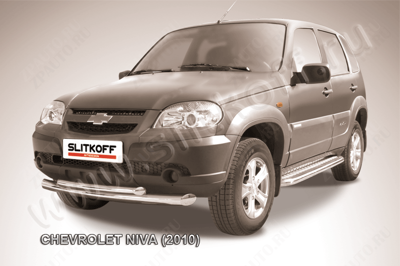 Защита переднего бампера d76+d57 двойная Chevrolet Niva (2009-2020) , Slitkoff, арт. CHN10-002