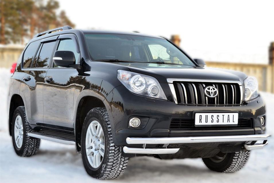 Защита переднего бампера двойная d57/57 уголки для Toyota Land Cruiser Prado 150, Slitkoff PNZ-001616