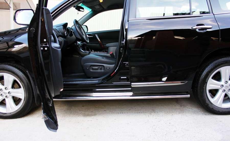 Пороги труба d75x42 овал с листом (нерж 2мм) для Toyota Highlander 2010, Slitkoff THO-000740