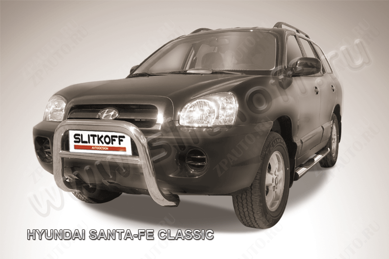 Кенгурятник низкий d76 Hyundai Santa-Fe Classic (2000-2012) Black Edition, Slitkoff, арт. HSFT004BE