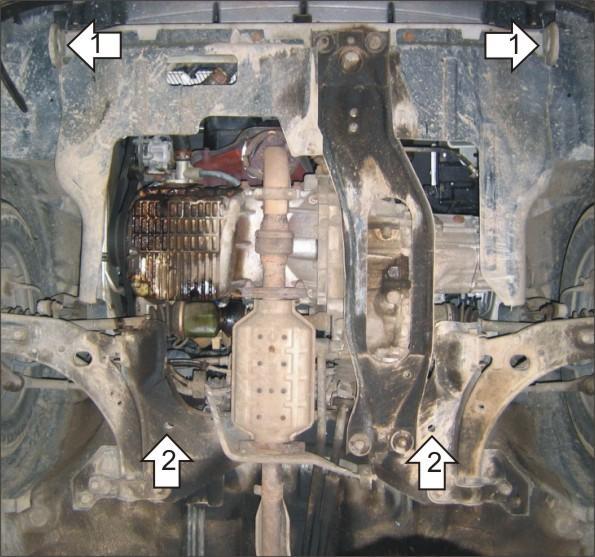 Защита стальная Мотодор (Двигатель, Коробка переключения передач), 2 мм, Сталь для KIA Carens 2002-2005 арт. 01015