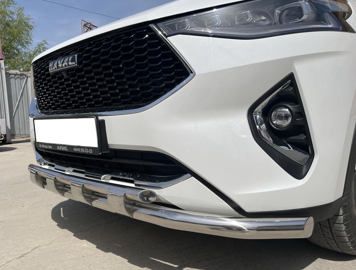 Защита переднего бампера с перемычками и подгибами (при отсутствии интерактивной камеры) для HAVAL F7X 2019 арт. GWF7.19.75-1