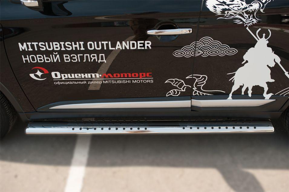 Пороги труба 120х60 овал с проступью для Mitsubishi Outlander 2015, Slitkoff MOO-002110
