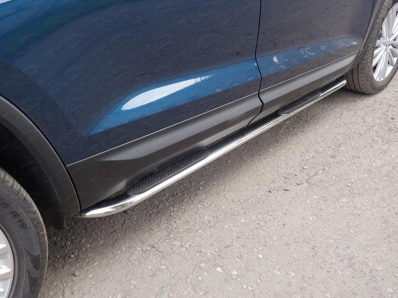 Пороги овальные гнутые с накладкой 75х42 мм для автомобиля Skoda Kodiaq 2017-, TCC Тюнинг SKOKOD17-09