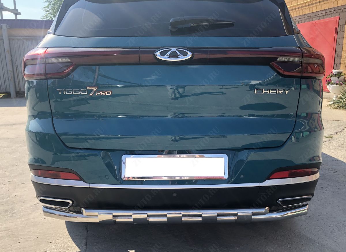 Защита заднего бампера двойная с перемычками для автомобиля CHERY Tiggo 7 Pro 2021 арт. CTGP.7.21.25
