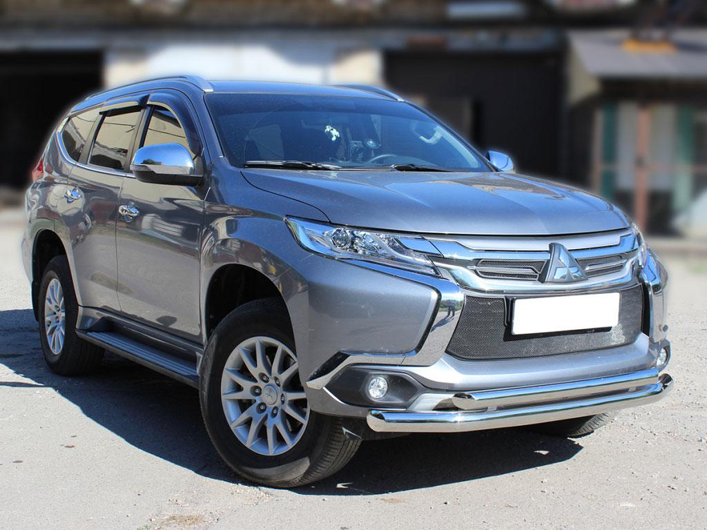 Защита переднего бампера двойная d76+60 на Mitsubishi Pajero Sport 2016, Технотек MPS16_1